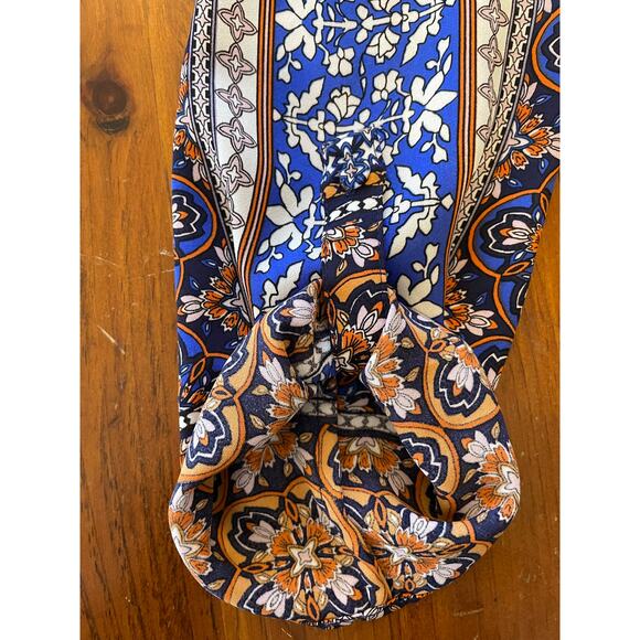 Daniel Rainn Women Medium Blouse Pleated Buttons Blue Orange Boho StyleD14122PR1 - Picture 8 of 14